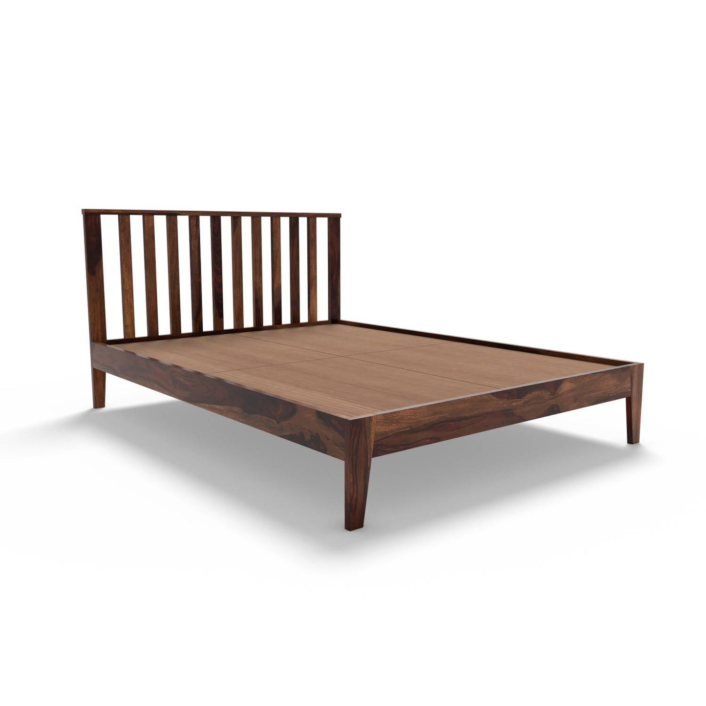 Non Storage King Bed In Solid Sheesham Wood In Walnut Polish Finish