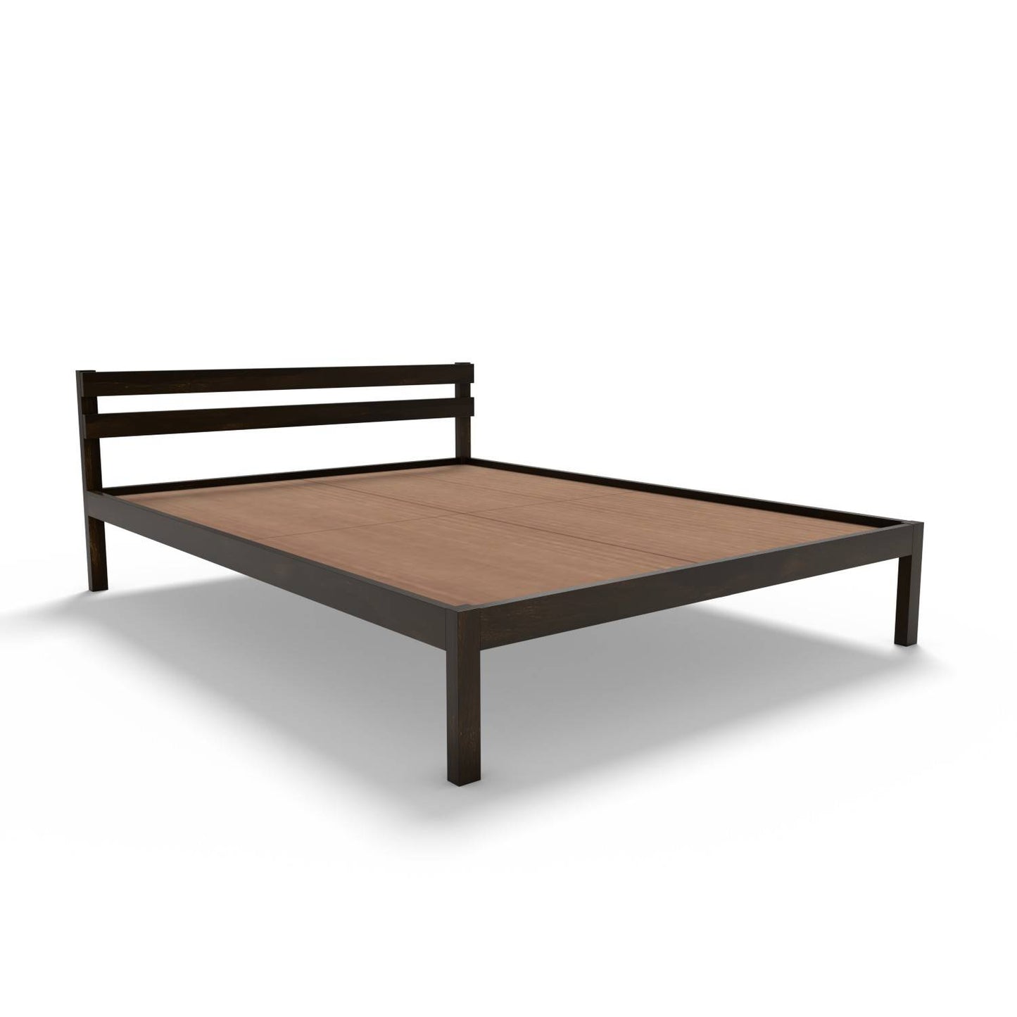 Non Storage King Bed In Solid Sheesham Wood In Walnut Polish Finish