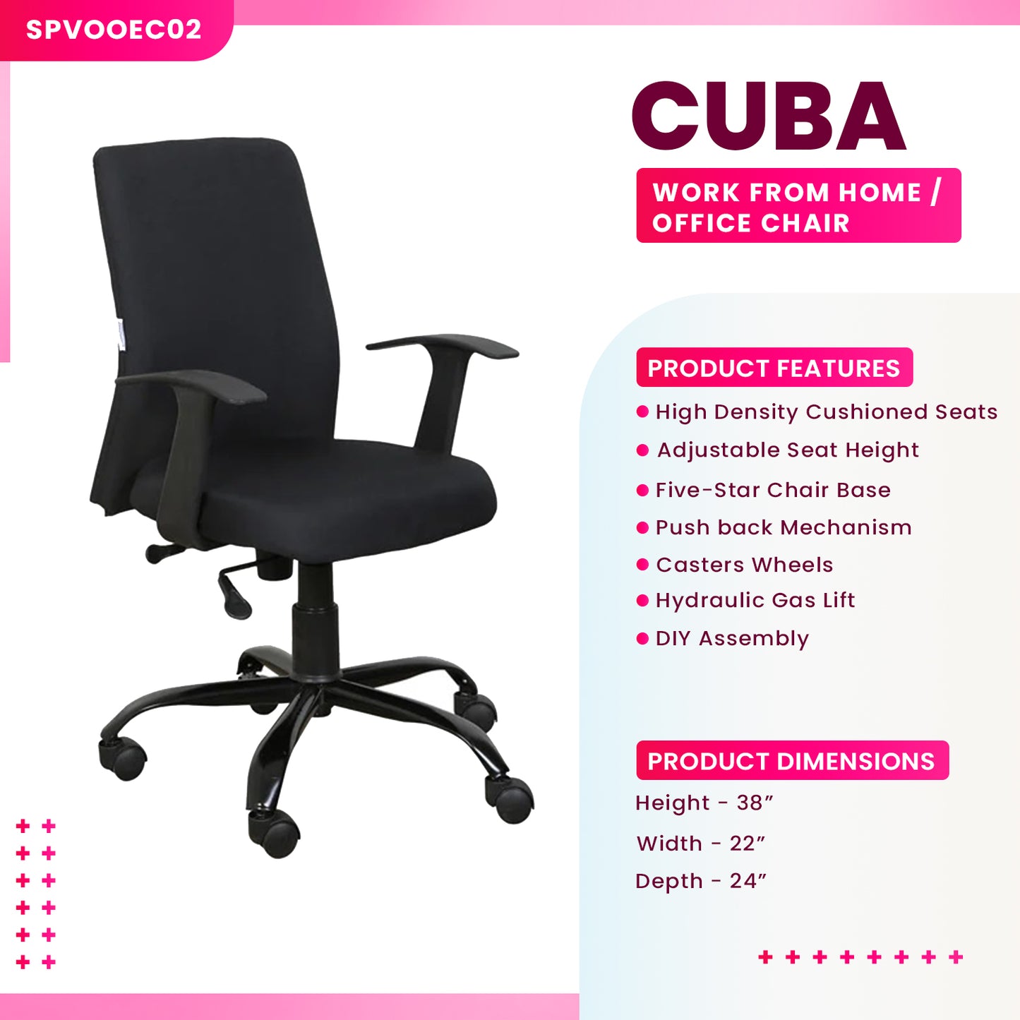 Cuba - Medium Back Ergonomic Chair for Work from Home & Office - Black