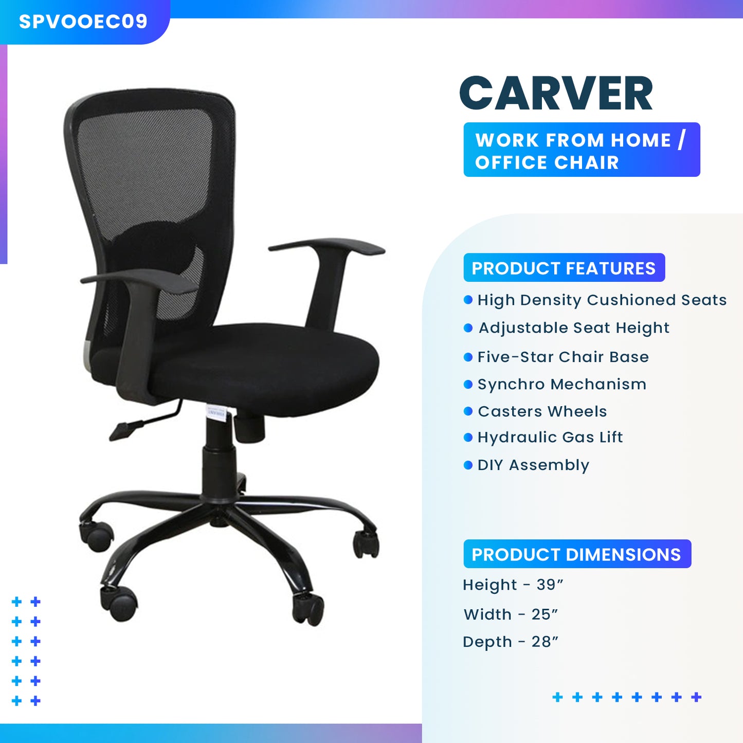 Carver - Medium Back Ergonomic Chair for Work from Home & Office - Black