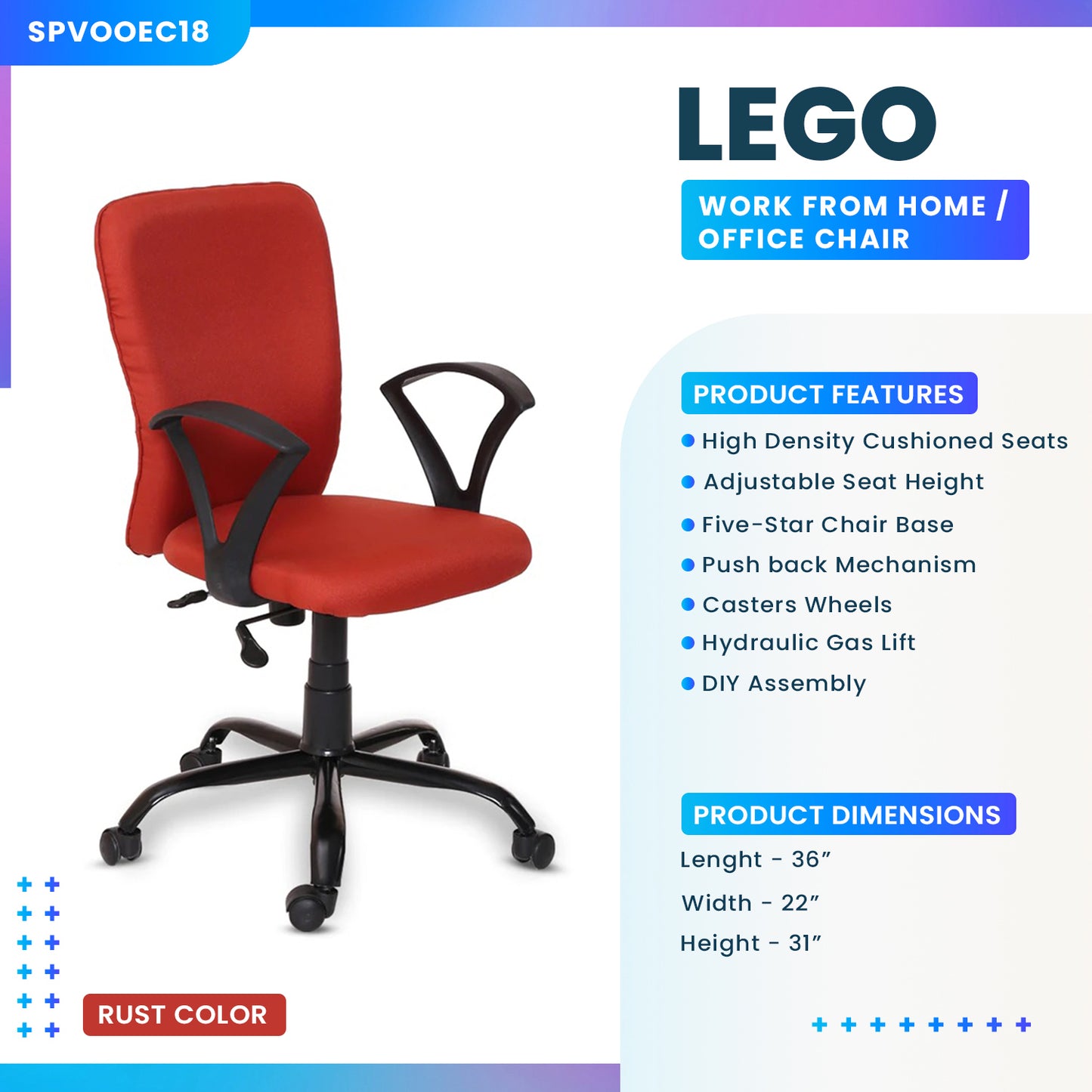 Lego - Ergonomic Chair for Work from Home & Office - Rust