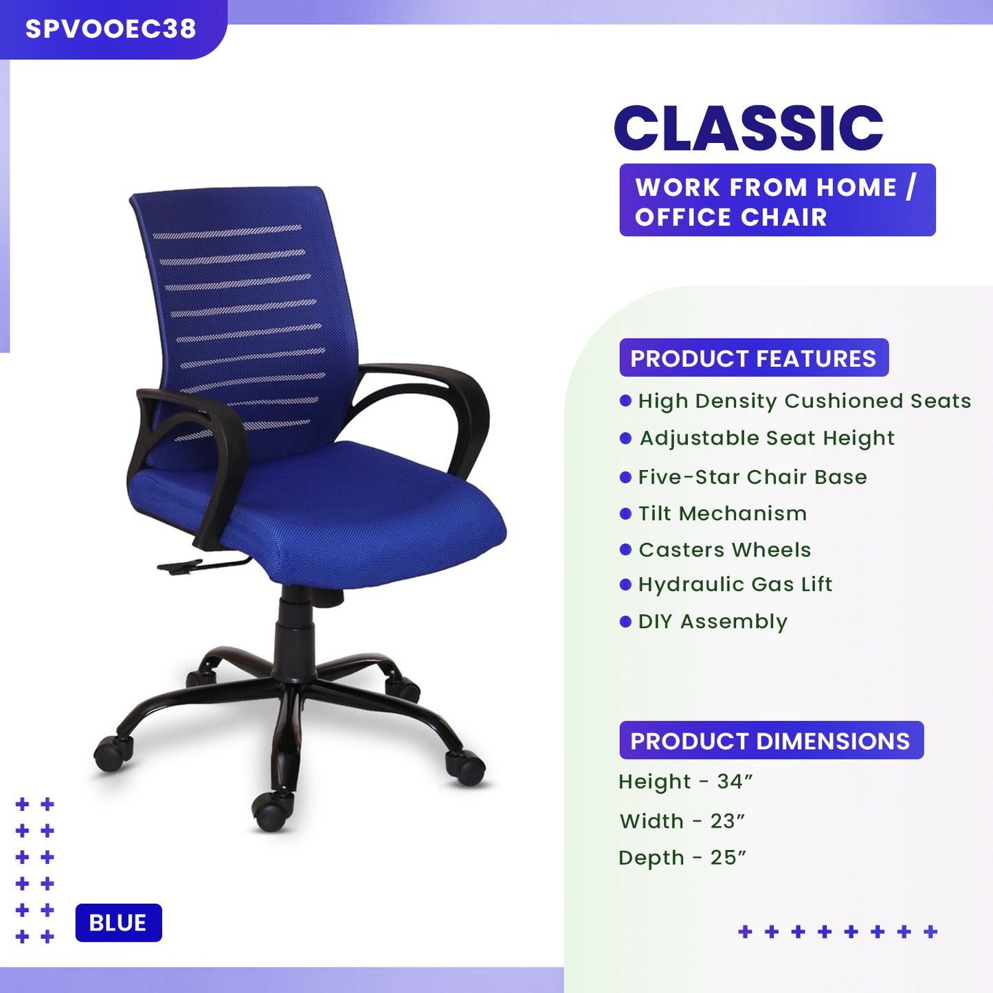 Classic - Ergonomic Chair for Work from Home & Office - Blue