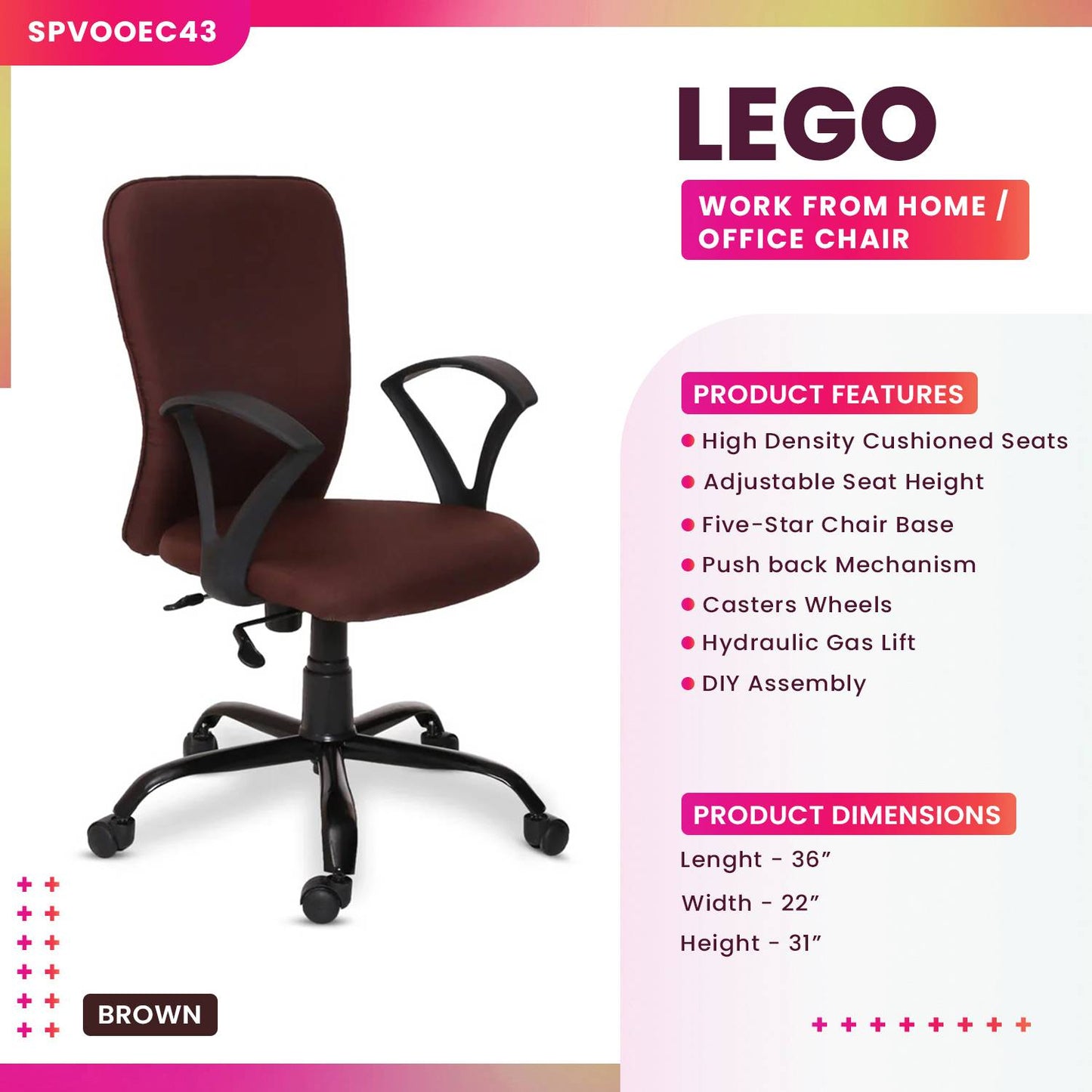 Lego Ergonomic Chair For Work From Home & Office - Brown