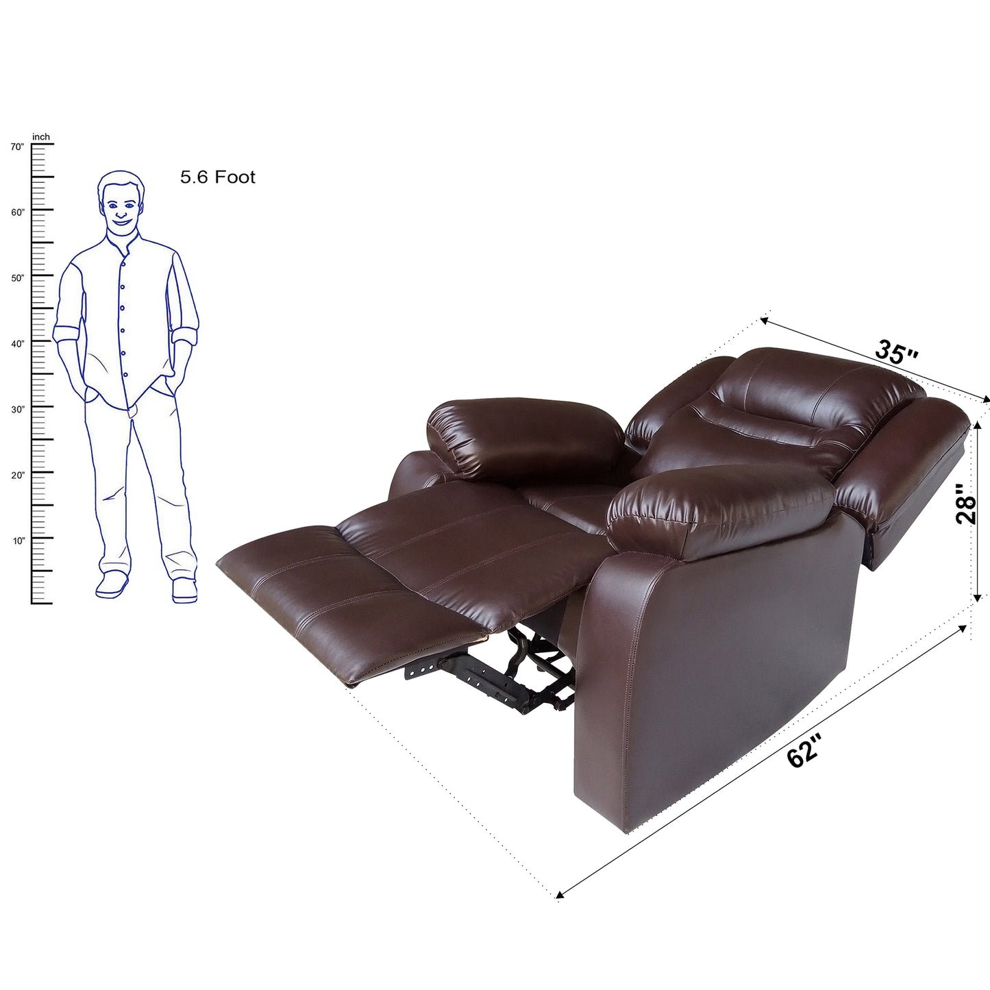 Wilson Leatherette 1 Seater Recliner With Pullout Lever - Dark Brown