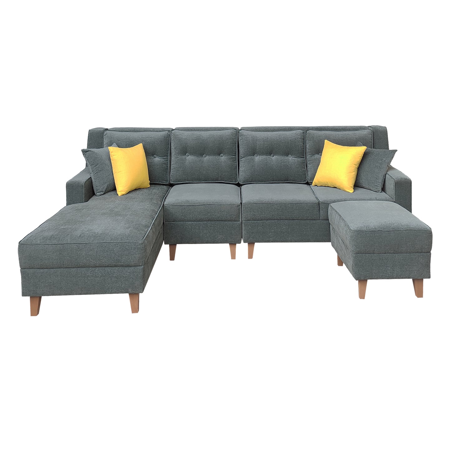 Santafee 6 Seater Right Facing Corner Sofa with Two Seater Ottoman - Grey