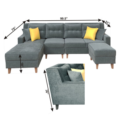 Santafee 6 Seater Right Facing Corner Sofa with Two Seater Ottoman - Grey