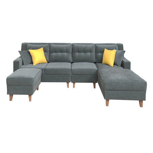 Santafee 6 Seater Right Facing Corner Sofa with Two Seater Ottoman - Grey