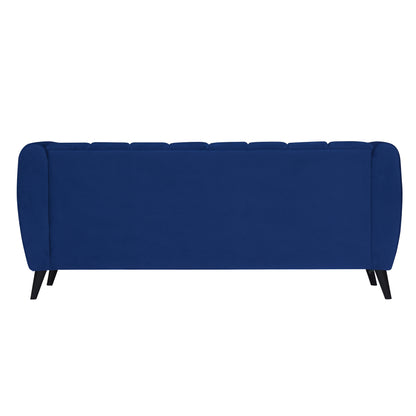 Cleo Quilted Back Velvet Fabric Sofa - Blue