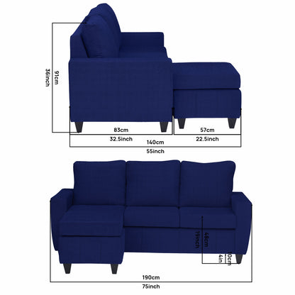 Tayson Fabric 4 Seater (3 Seater + Ottoman) Sofa - Blue