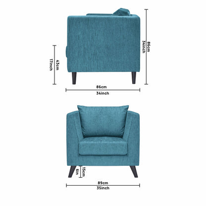 Royce Cushion Back Fabric Sofa - Teal  Blue