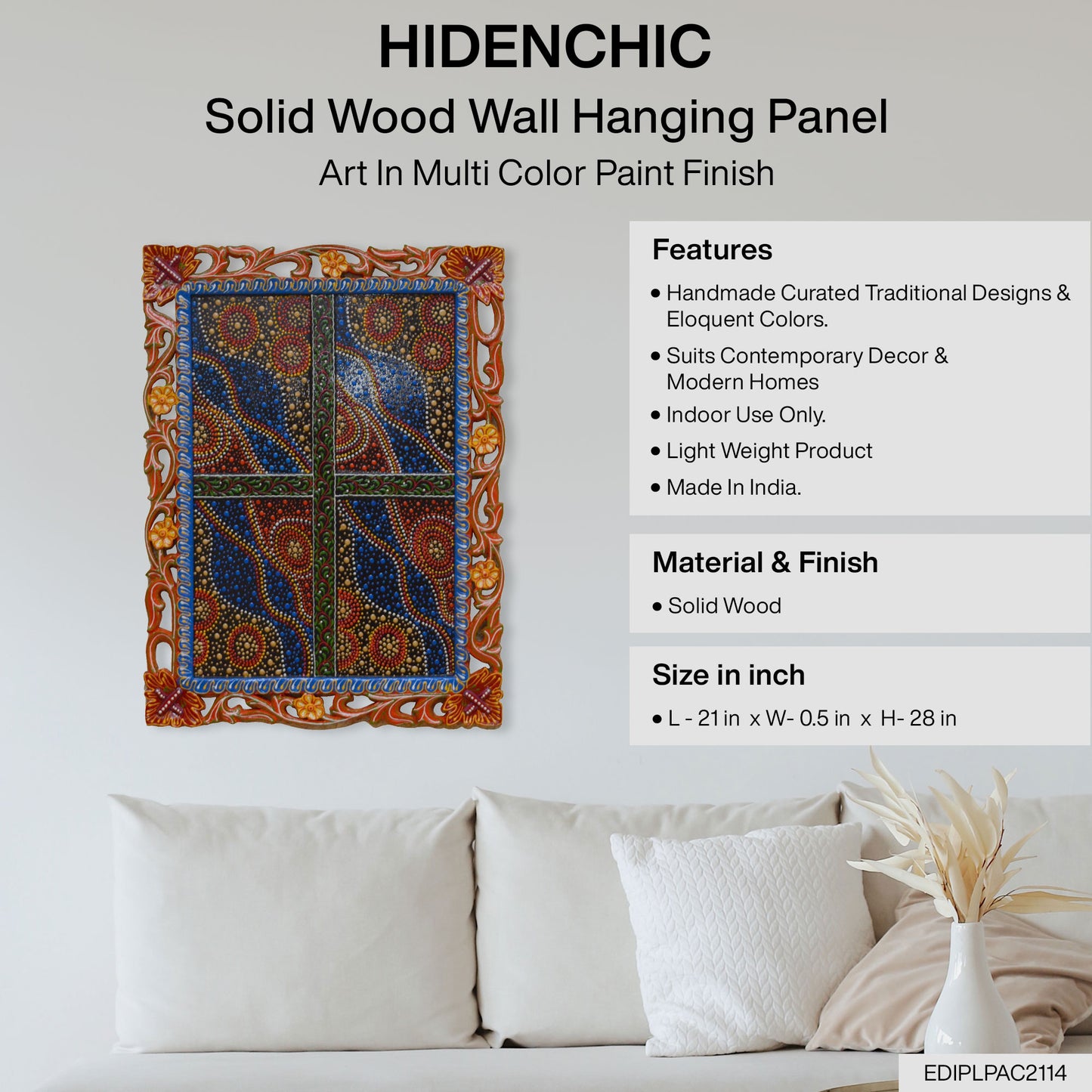 Preet - Solid Wood Wall Art - Multi Colour Paint Finish