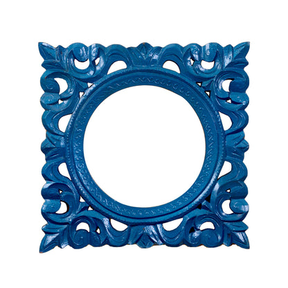 Oviyan - Solid Wood Wall Hanging Mirror Frame In Blue Colour Paint Finish