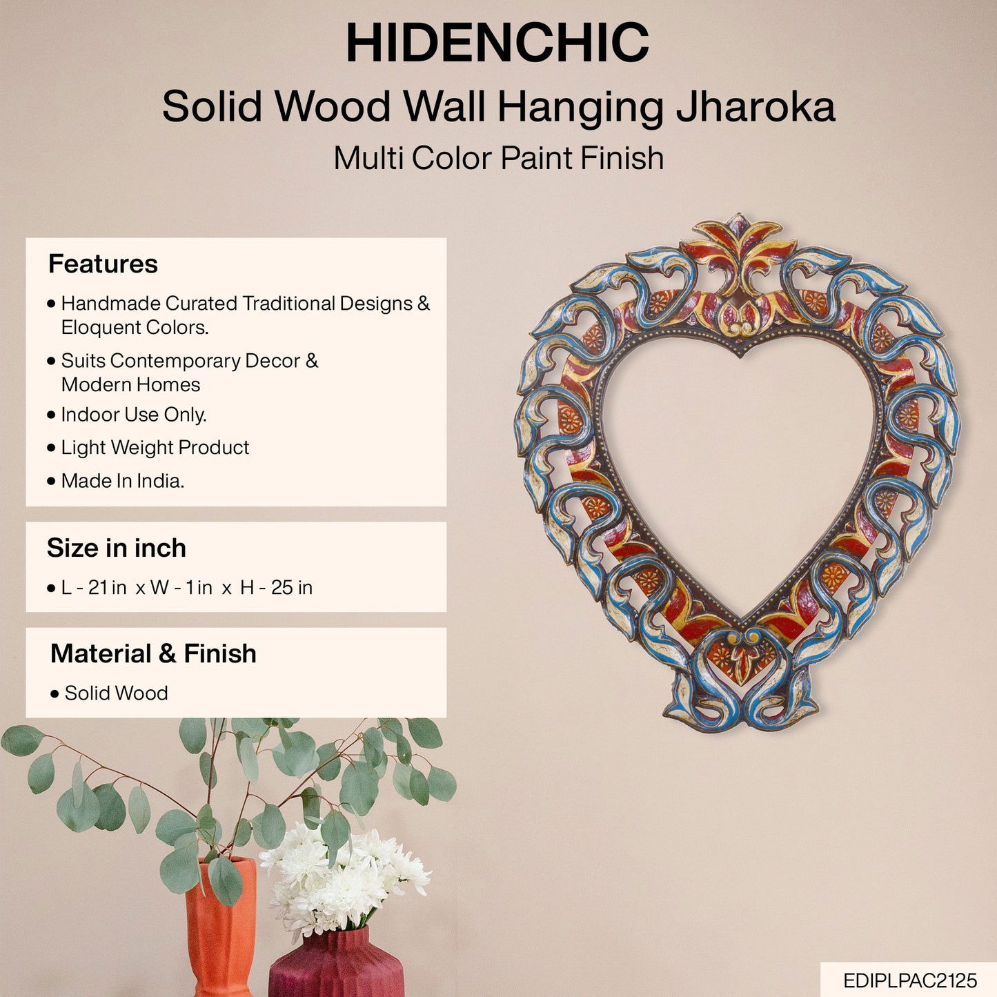 Pradyun - Solid Wood Wall Hanging Jharokha - Multi Colour Paint Finish