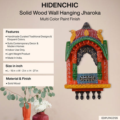 Viransha - Solid Wood Wall Hanging Jharoka - Multi Colour Paint Finish