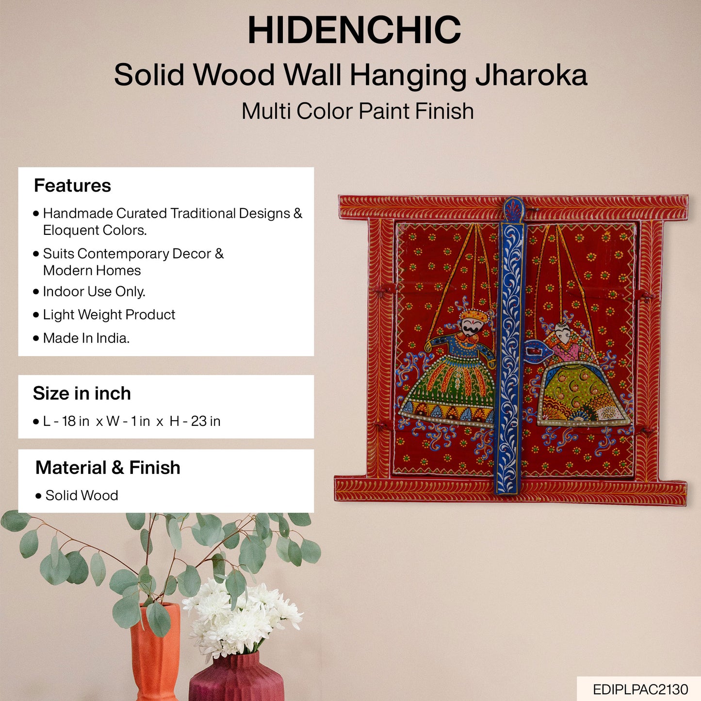 Chetas - Solid Wood Wall Hanging Jharoka - Multi Colour Paint Finish