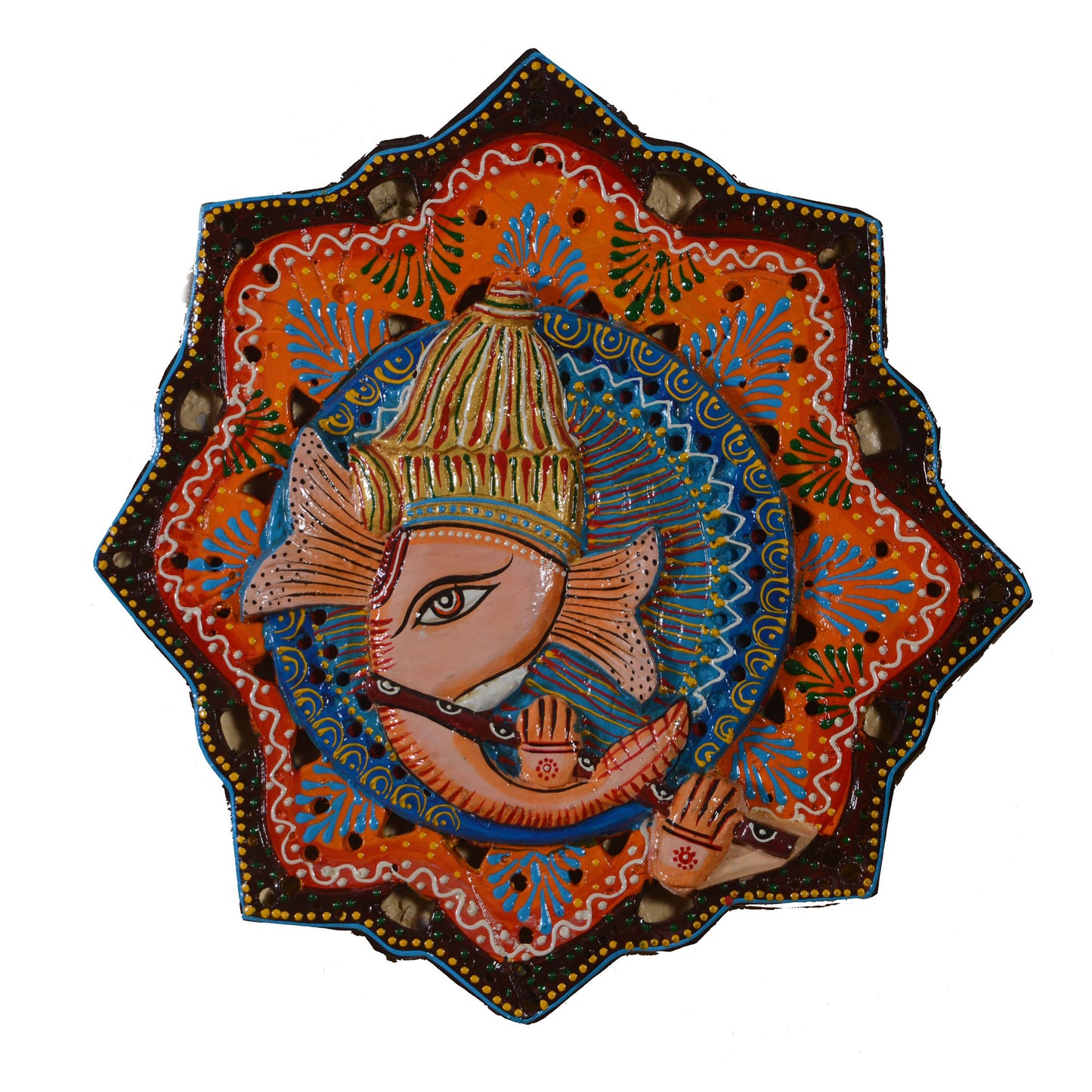Maka - Solid Wood Ganesh Wall Art - Multi Colour Paint Finish