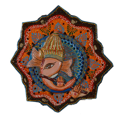 Maka - Solid Wood Ganesh Wall Art - Multi Colour Paint Finish
