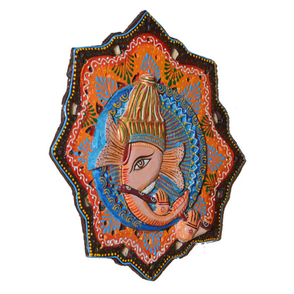 Maka - Solid Wood Ganesh Wall Art - Multi Colour Paint Finish