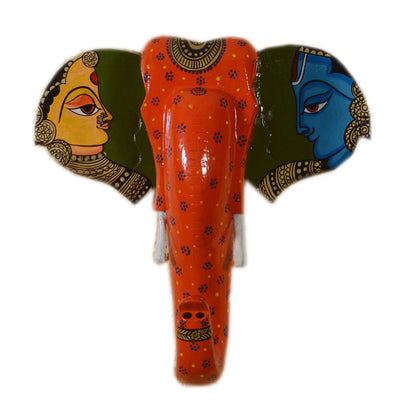 Saier - Solid Wood Elephant Face Wall Art - Multi Colour Paint Finish