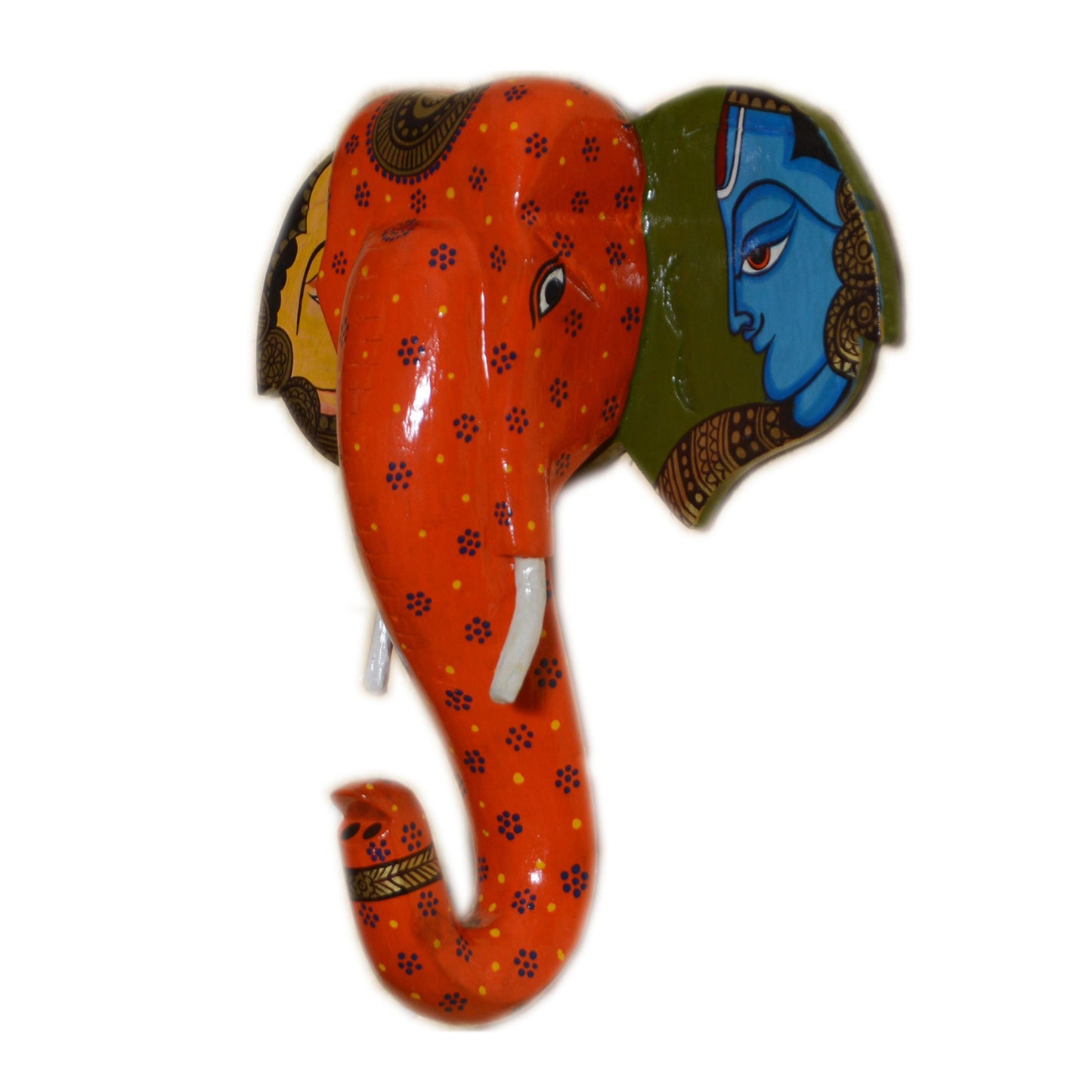 Saier - Solid Wood Elephant Face Wall Art - Multi Colour Paint Finish