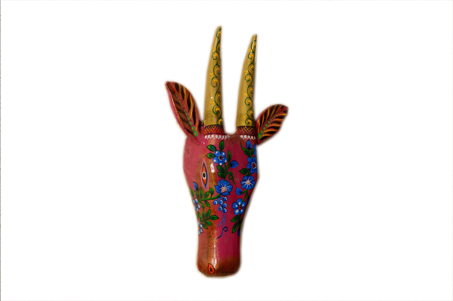 Rishee - Solid Wood Cow Face Wall Art - Multi Colour Paint Finish