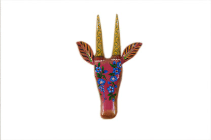 Rishee - Solid Wood Cow Face Wall Art - Multi Colour Paint Finish