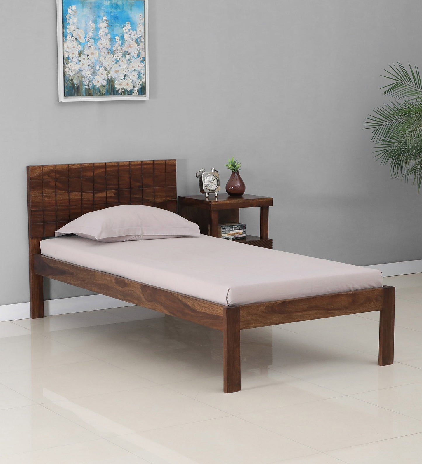 Sheesham Wood Non Storage Single Bed In Dark Teak Finish