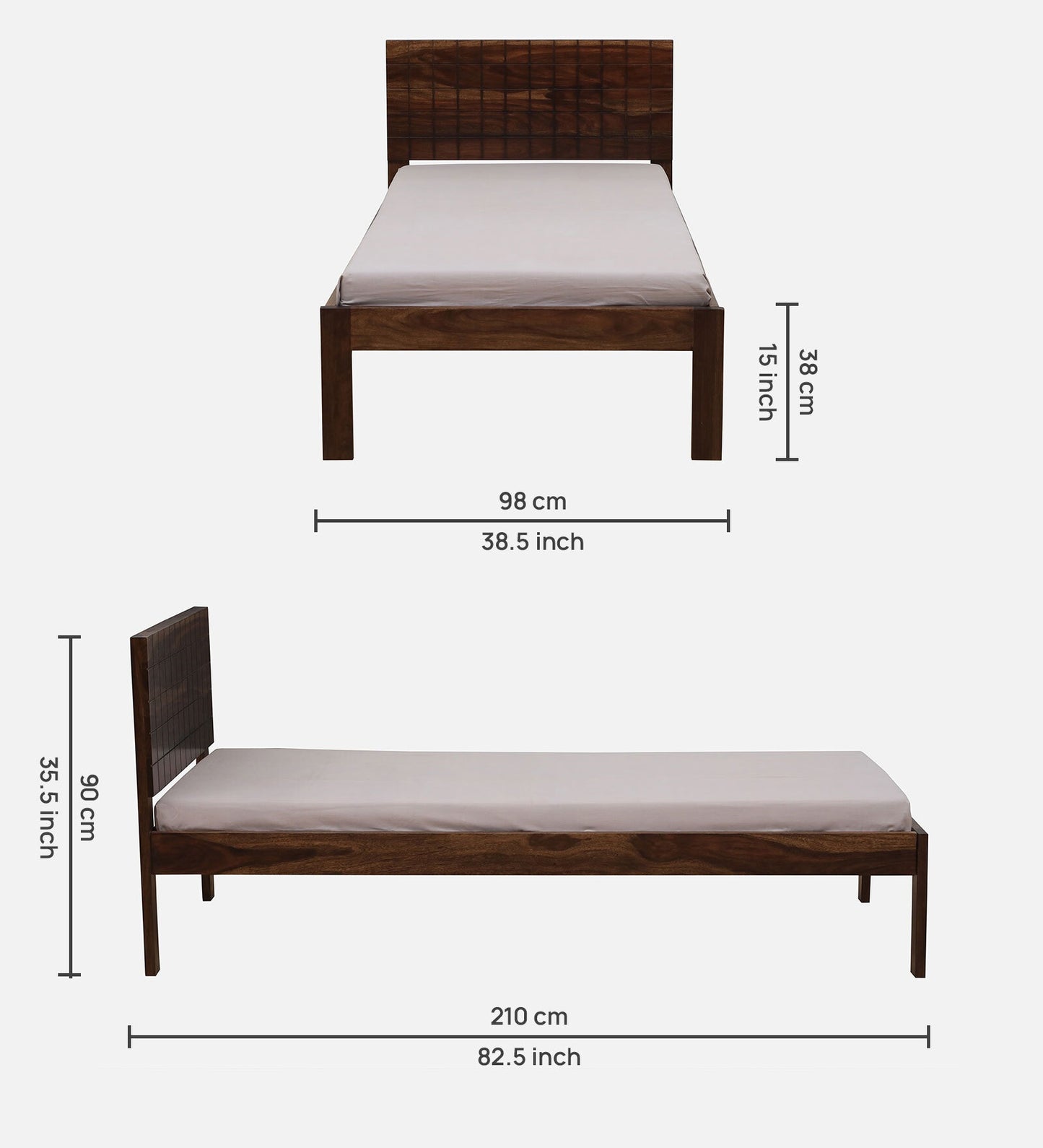 Sheesham Wood Non Storage Single Bed In Dark Teak Finish