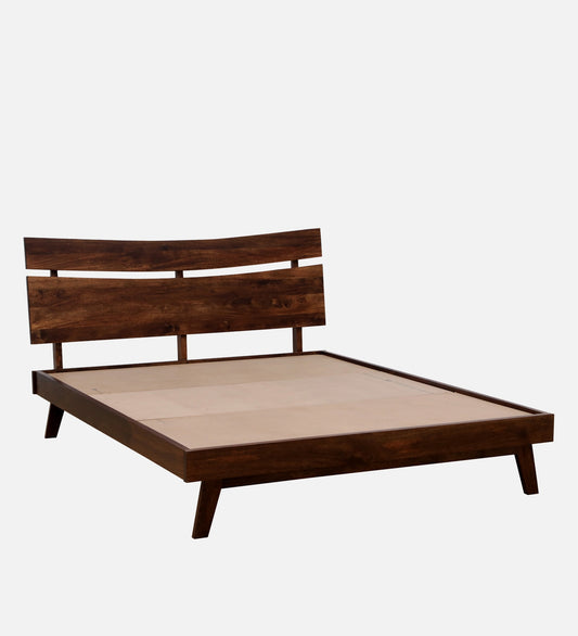 Solid Sheesham Wood Non Storage King Size Bed In Light Walnut Polish