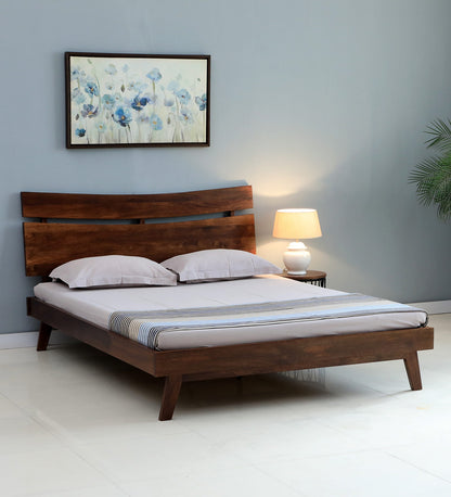 Solid Sheesham Wood Non Storage King Size Bed In Light Walnut Polish