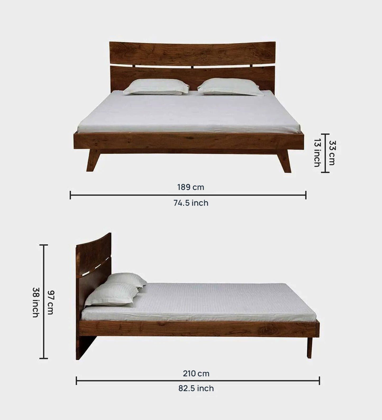 Solid Sheesham Wood Non Storage King Size Bed In Light Walnut Polish