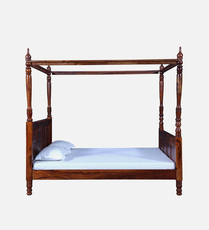 Sheesham Wood King Size Non Storage Poster Bed In Honey Oak Finish