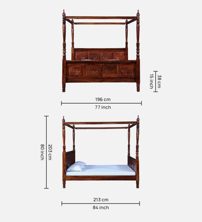 Sheesham Wood King Size Non Storage Poster Bed In Honey Oak Finish