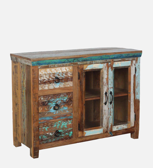 Reclaimed Wood Crockery Unit In Distress Paint Finish