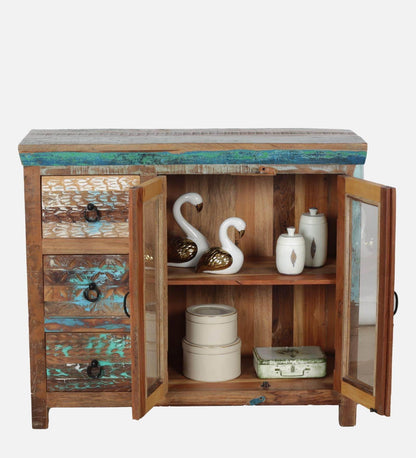 Reclaimed Wood Crockery Unit In Distress Paint Finish