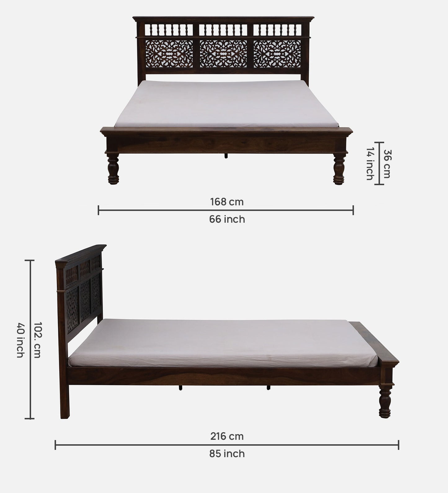 Sheesham Wood Queen Size Bed In Provincial Teak Finish