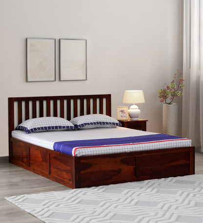 Sheesham Wood Queen Size Bed In Honey Oak Finish With Box Storage