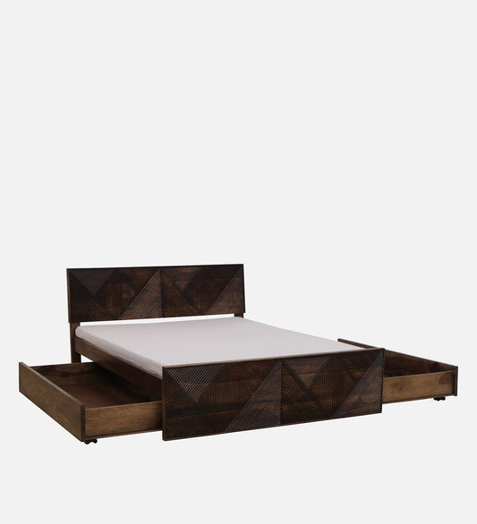 Sheesham Wood King Size Bed In Provincial Teak Finish With Drawer Storage
