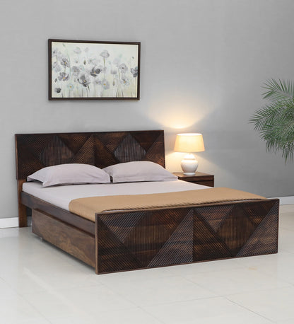 Sheesham Wood King Size Bed In Provincial Teak Finish With Drawer Storage