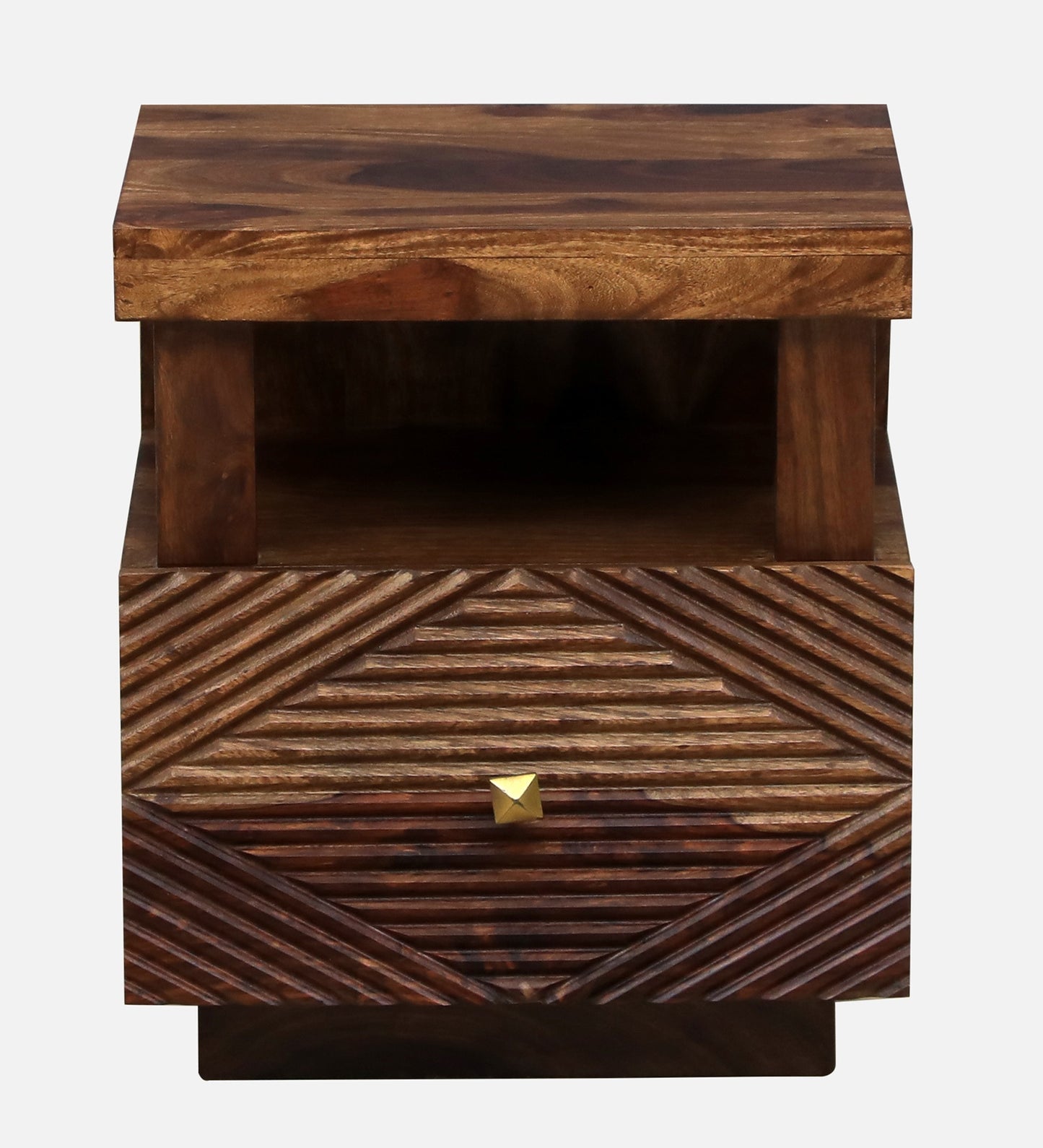 Sheesham Wood Bedside Table In Natural Walnut Polish Finish With Drawer