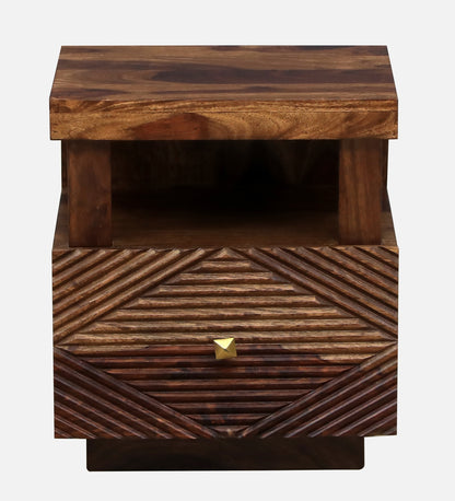 Sheesham Wood Bedside Table In Natural Walnut Polish Finish With Drawer