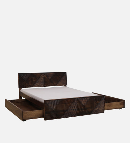 Sheesham Wood Queen Size Bed In Provincial Teak Finish With Drawer Storage
