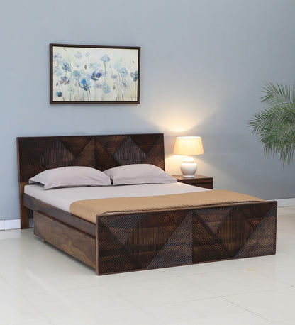 Sheesham Wood Queen Size Bed In Provincial Teak Finish With Drawer Storage