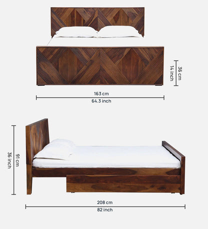 Sheesham Wood Queen Size Bed In Provincial Teak Finish With Drawer Storage