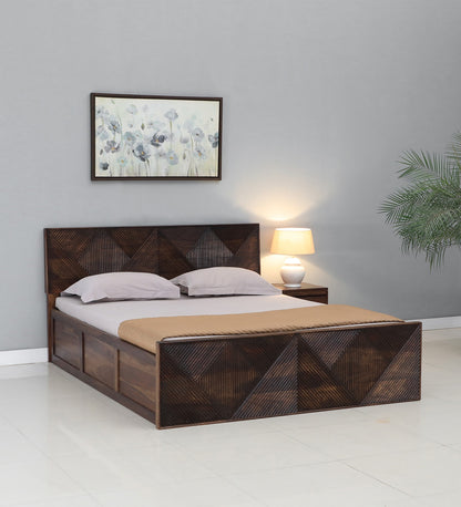 Sheesham Wood Queen Size Bed In Provincial Teak Finish With Box Storage