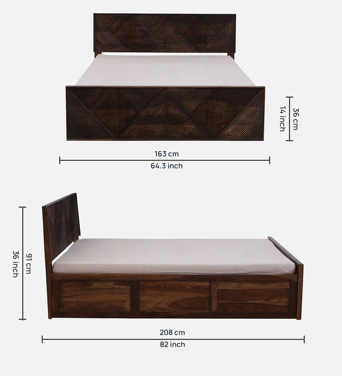 Sheesham Wood Queen Size Bed In Provincial Teak Finish With Box Storage