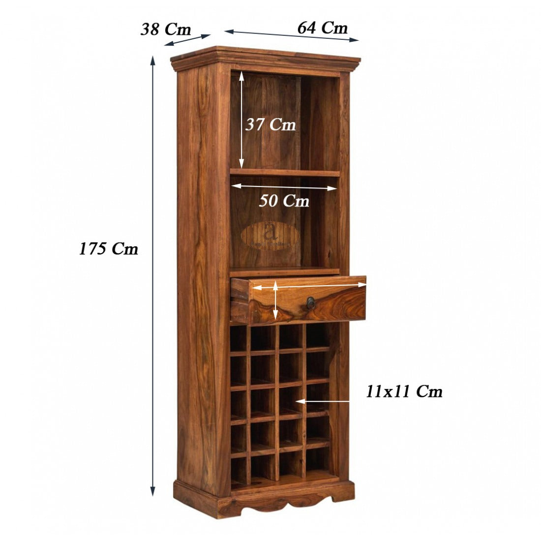 Solid Wood Bar Cabinet In Honey Finish