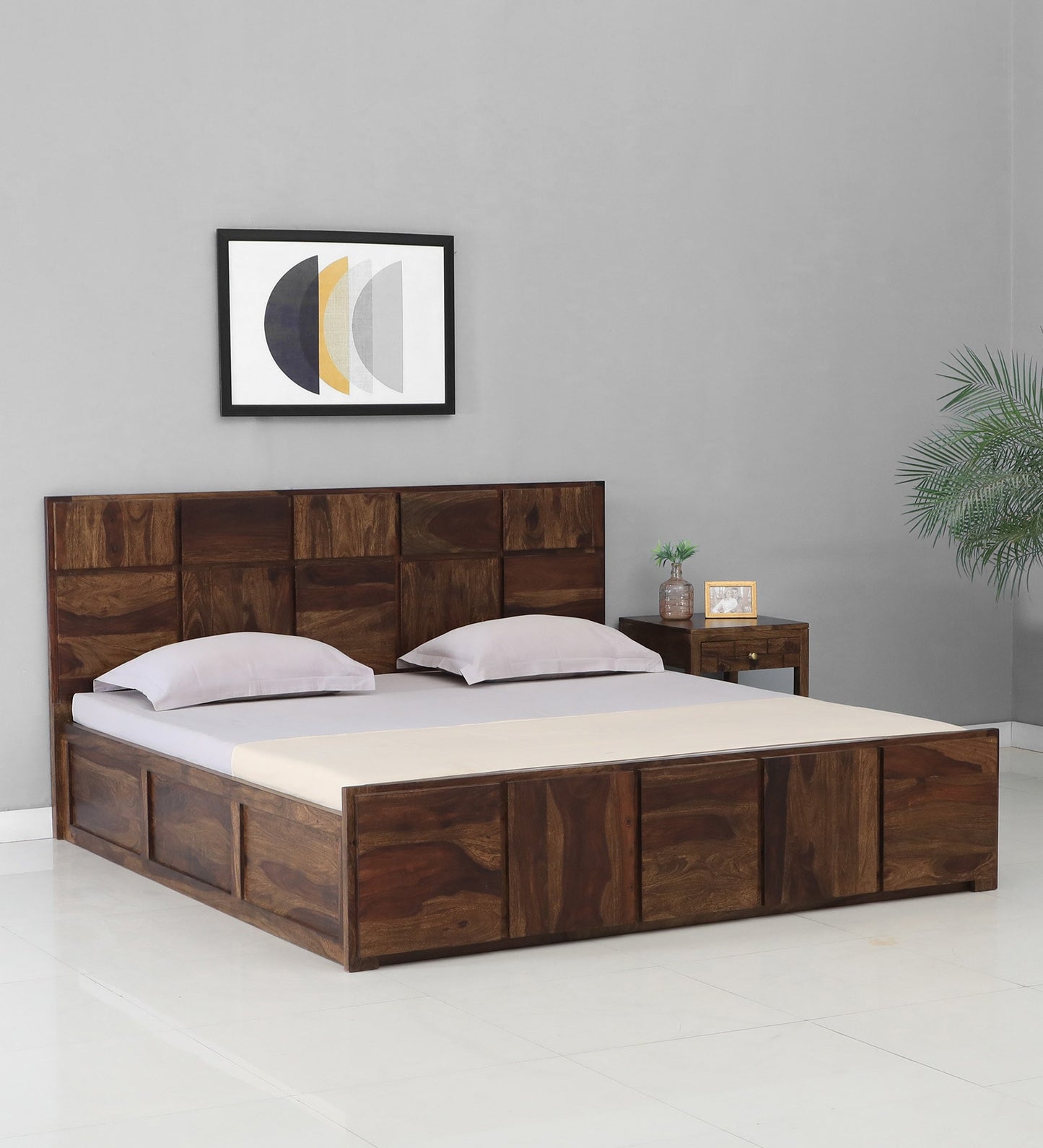 Sheesham Wood King Size Bed In Provincial Teak Finish With Box Storage