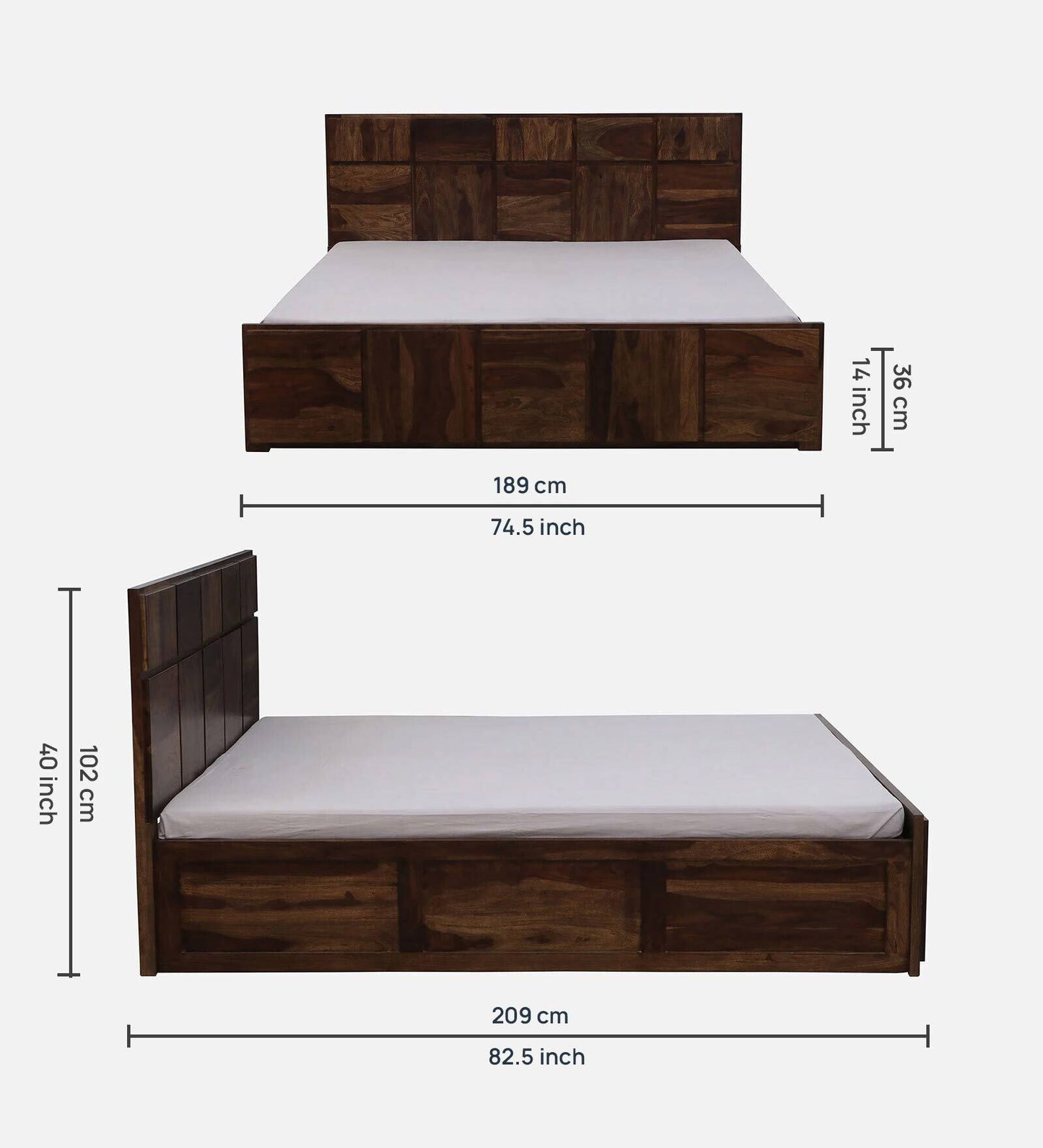 Sheesham Wood King Size Bed In Provincial Teak Finish With Box Storage