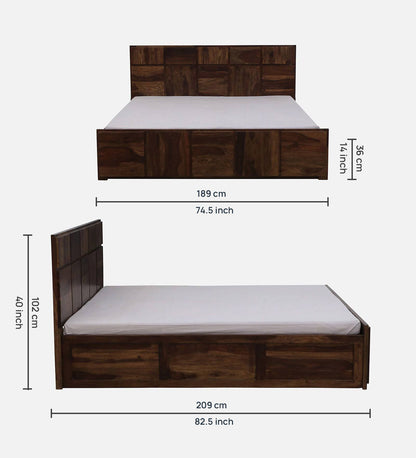 Sheesham Wood King Size Bed In Provincial Teak Finish With Box Storage